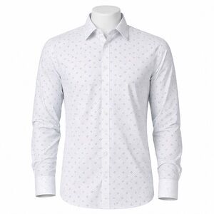 Size 19 Kenneth Cole Reaction Men’s Slim Fit Button Up Shirt White Print BNWT